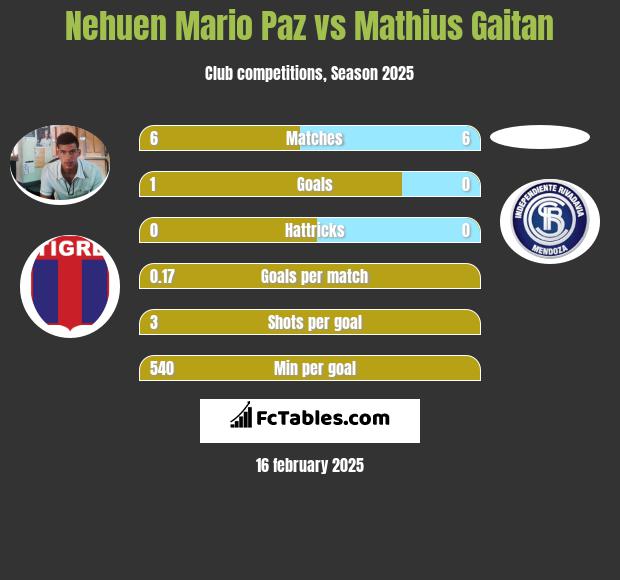 Nehuen Mario Paz vs Mathius Gaitan h2h player stats