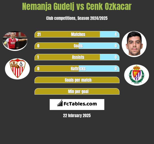 Nemanja Gudelj vs Cenk Ozkacar h2h player stats