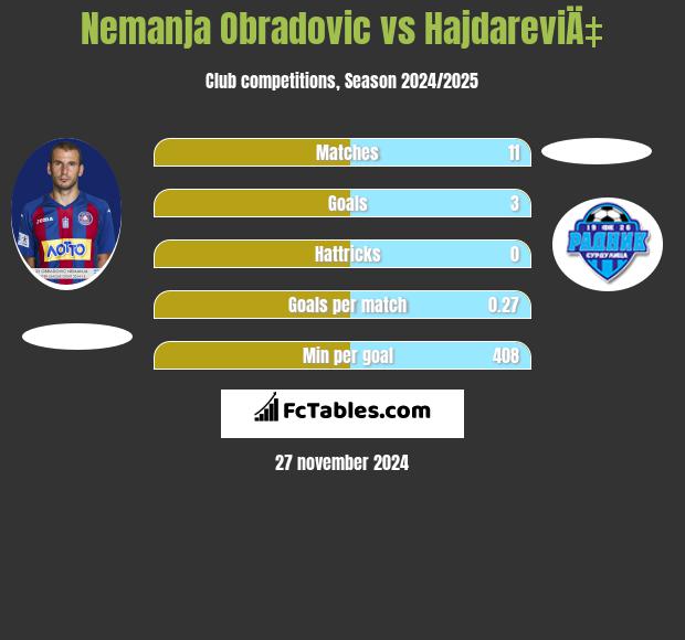 Nemanja Obradovic vs HajdareviÄ‡ h2h player stats