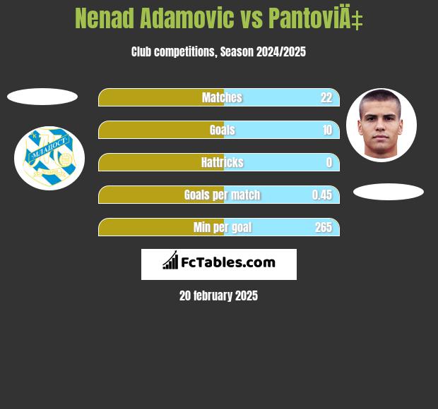 Nenad Adamović vs PantoviÄ‡ h2h player stats