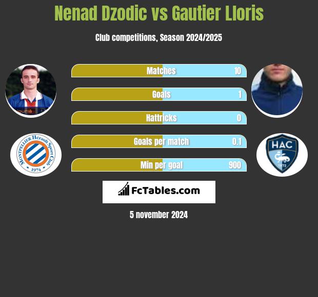 Nenad Dzodic vs Gautier Lloris h2h player stats