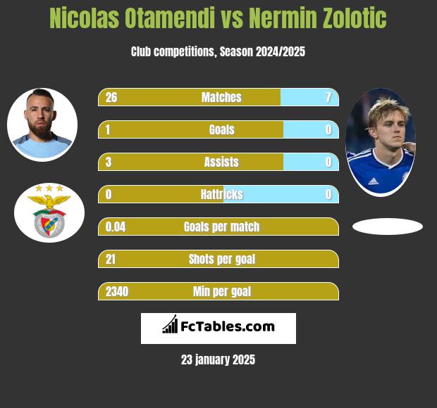 Nicolas Otamendi vs Nermin Zolotic h2h player stats