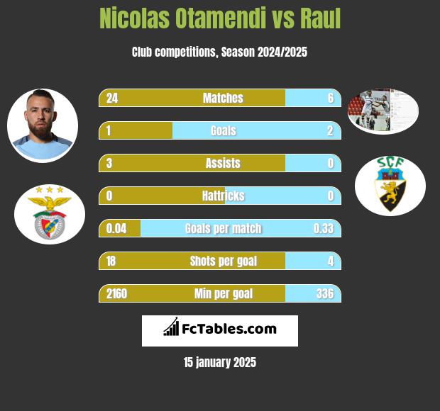 Nicolas Otamendi vs Raul h2h player stats