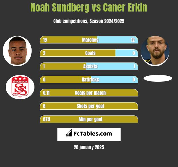 Noah Sundberg vs Caner Erkin h2h player stats