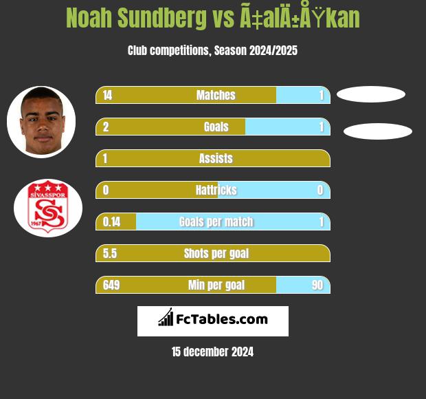 Noah Sundberg vs Ã‡alÄ±ÅŸkan h2h player stats