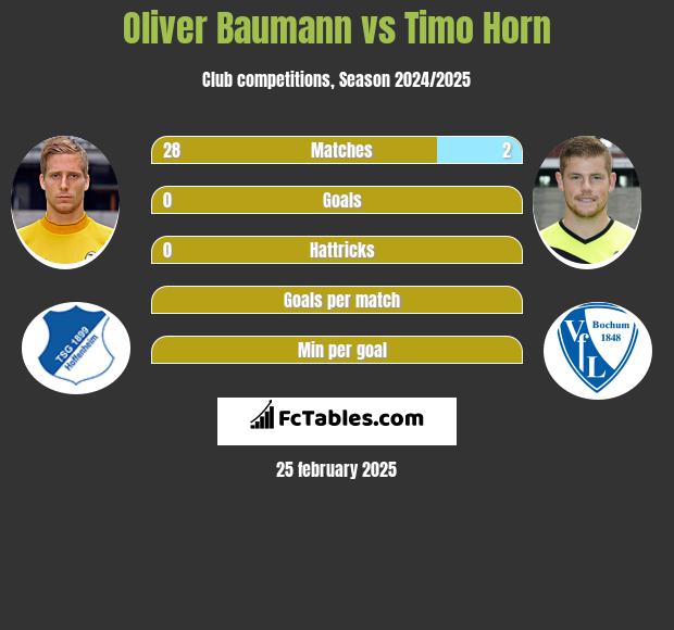 Oliver Baumann vs Timo Horn h2h player stats