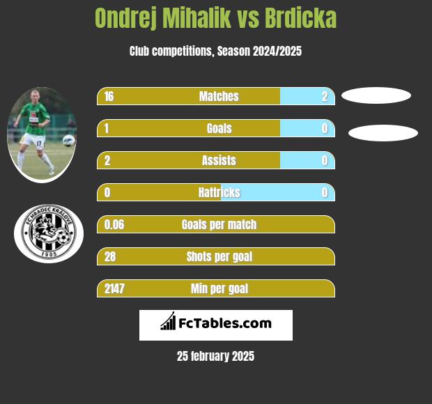 Ondrej Mihalik vs Brdicka h2h player stats