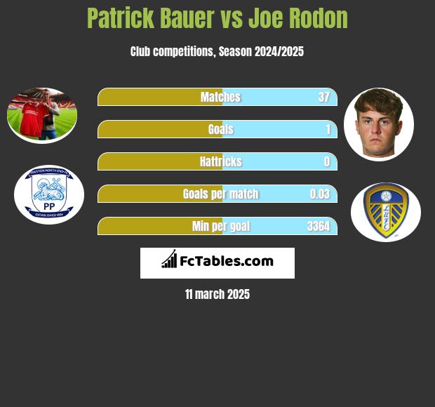 Patrick Bauer vs Joe Rodon h2h player stats