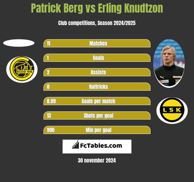 Patrick Berg vs Erling Knudtzon h2h player stats