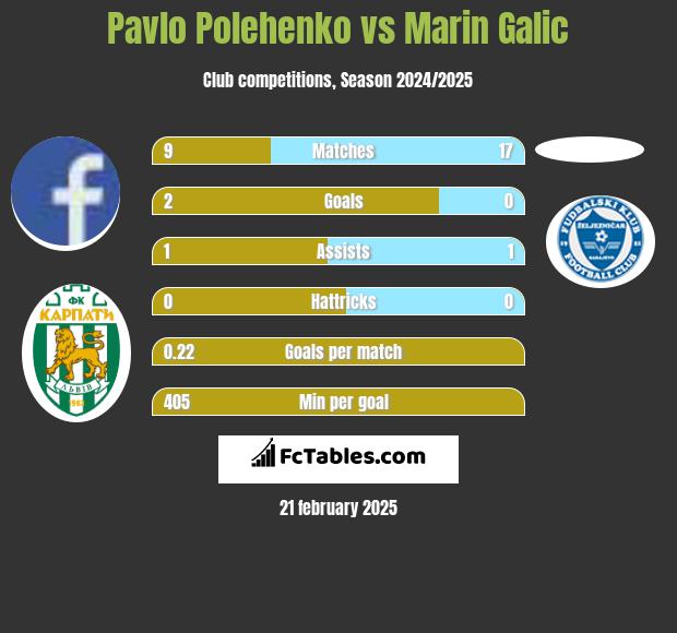 Pavlo Polehenko vs Marin Galic h2h player stats