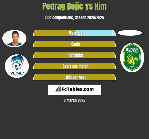 Pedrag Bojic vs Kim h2h player stats