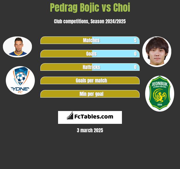 Pedrag Bojic vs Choi h2h player stats