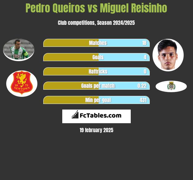 Pedro Queiros vs Miguel Reisinho h2h player stats