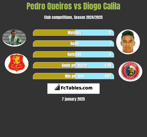 Pedro Queiros vs Diogo Calila h2h player stats