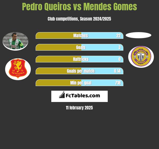 Pedro Queiros vs Mendes Gomes h2h player stats