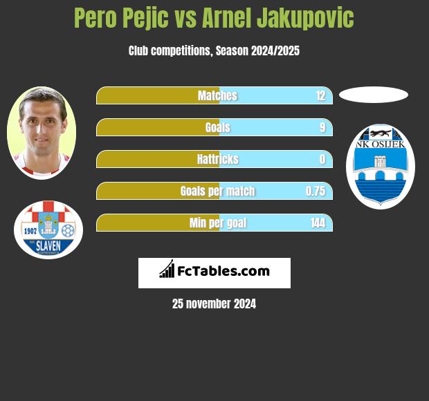 Pero Pejic vs Arnel Jakupovic h2h player stats