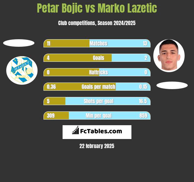 Petar Bojic vs Marko Lazetic h2h player stats