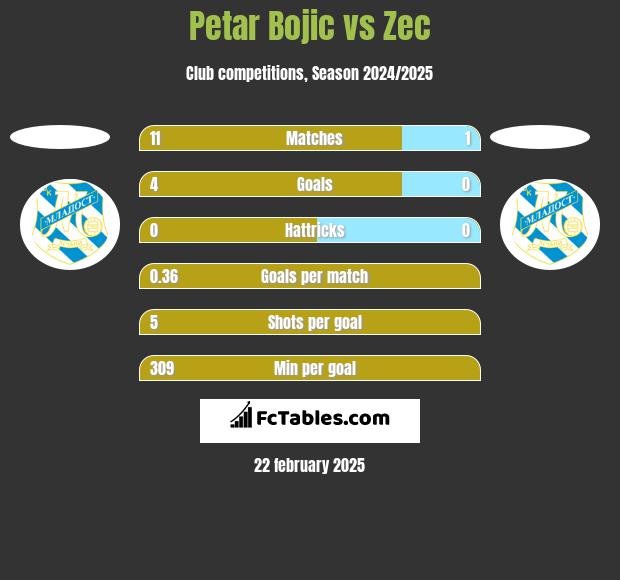 Petar Bojic vs Zec h2h player stats