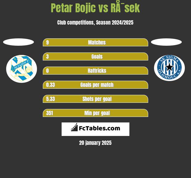 Petar Bojic vs RÅ¯sek h2h player stats