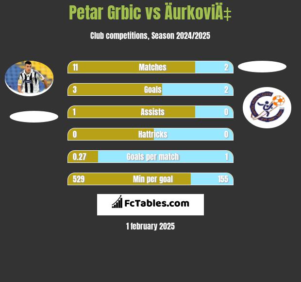 Petar Grbić vs ÄurkoviÄ‡ h2h player stats