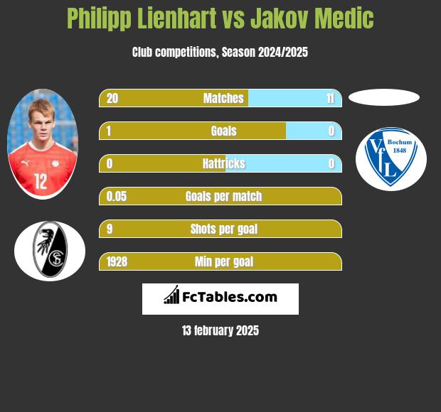 Philipp Lienhart vs Jakov Medic h2h player stats