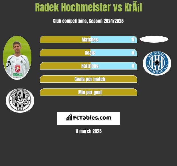 Radek Hochmeister vs KrÃ¡l h2h player stats