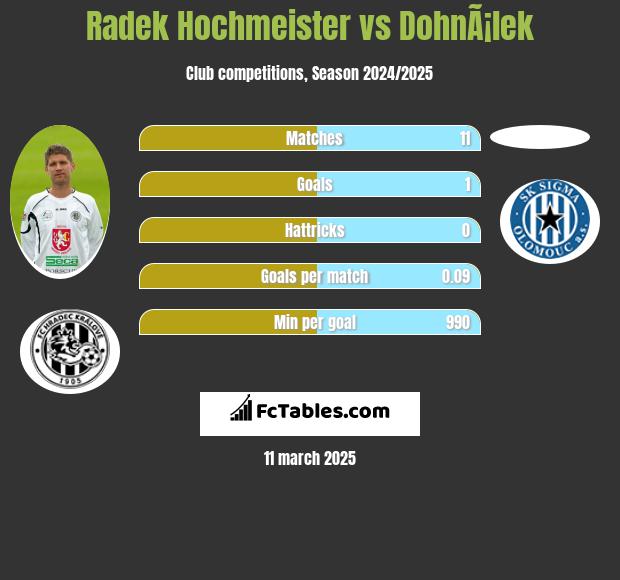 Radek Hochmeister vs DohnÃ¡lek h2h player stats