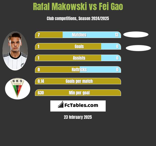 Rafal Makowski vs Fei Gao h2h player stats