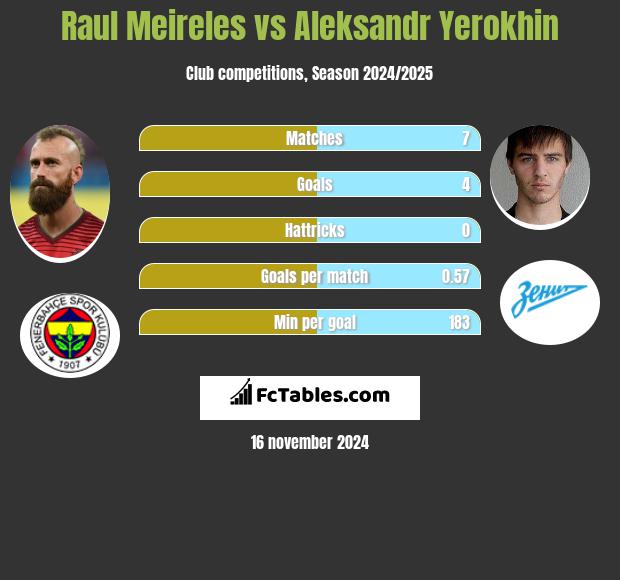 Raul Meireles vs Aleksandr Yerokhin h2h player stats