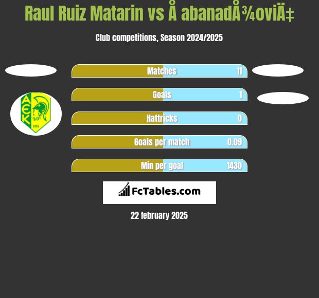 Raul Ruiz Matarin vs Å abanadÅ¾oviÄ‡ h2h player stats