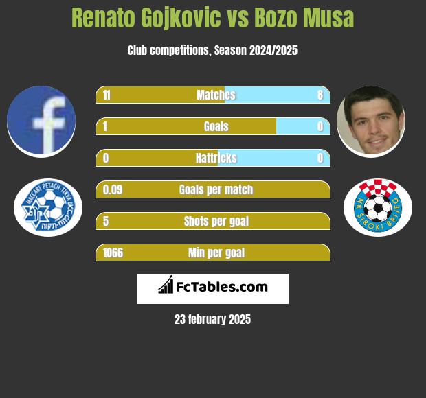 Renato Gojkovic vs Bozo Musa h2h player stats