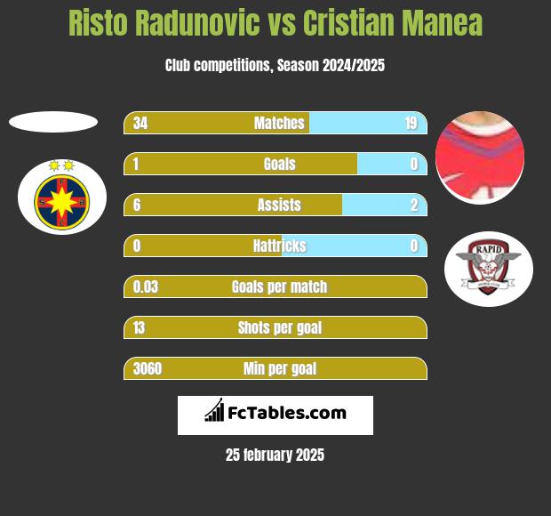 Risto Radunovic vs Cristian Manea h2h player stats