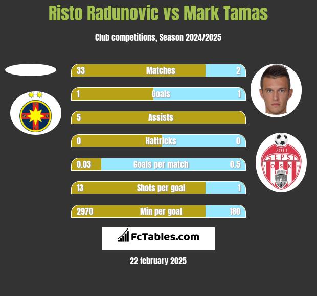 Risto Radunovic vs Mark Tamas h2h player stats