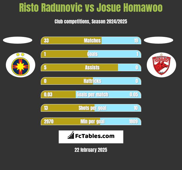 Risto Radunovic vs Josue Homawoo h2h player stats