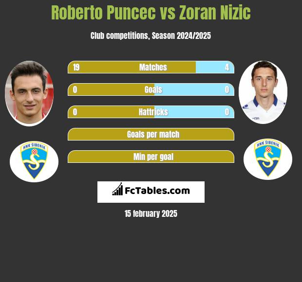 Roberto Puncec vs Zoran Nizic h2h player stats