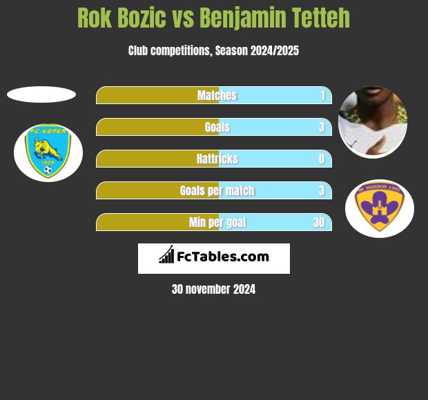 Rok Bozic vs Benjamin Tetteh h2h player stats