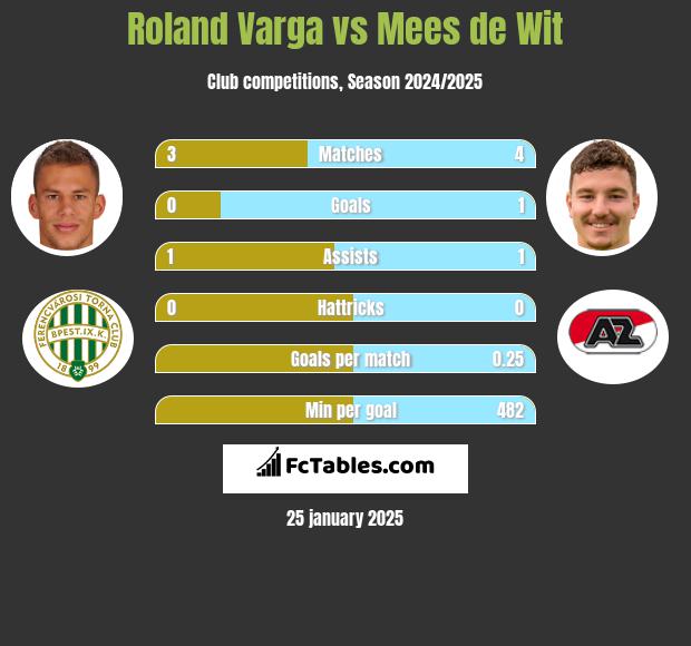 Roland Varga vs Mees de Wit h2h player stats