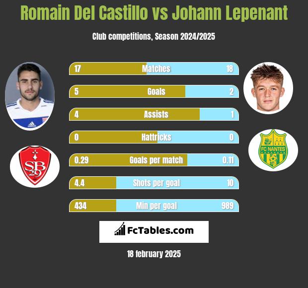 Romain Del Castillo vs Johann Lepenant h2h player stats