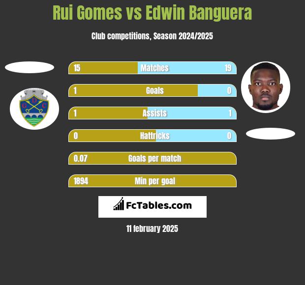 Rui Gomes vs Edwin Banguera h2h player stats