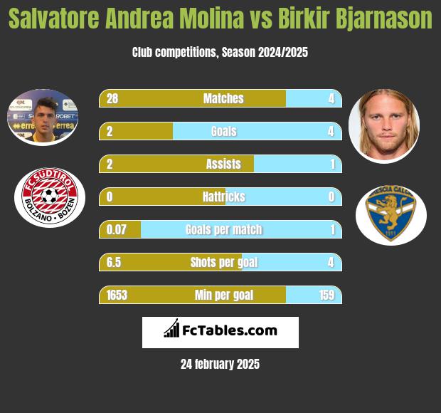 Salvatore Andrea Molina vs Birkir Bjarnason h2h player stats