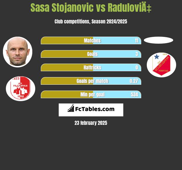 Sasa Stojanovic vs RaduloviÄ‡ h2h player stats