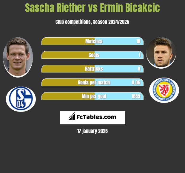 Sascha Riether vs Ermin Bicakcić h2h player stats