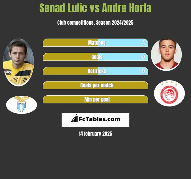 Senad Lulić vs Andre Horta h2h player stats