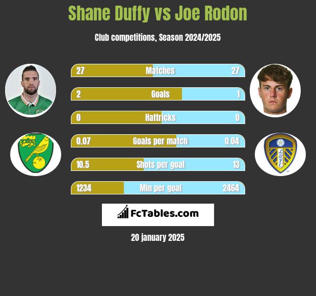 Shane Duffy vs Joe Rodon h2h player stats