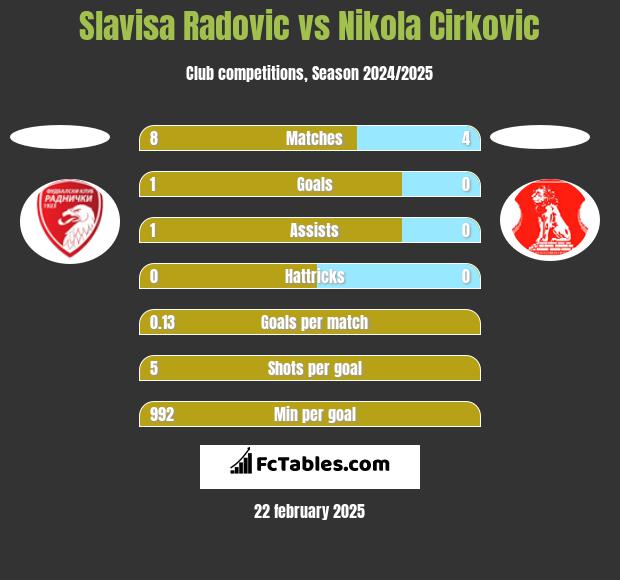 Slavisa Radovic vs Nikola Cirkovic h2h player stats