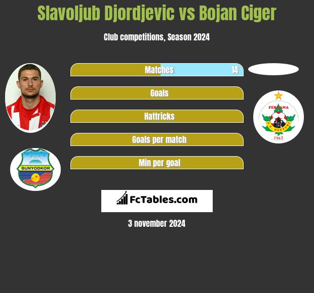 Slavoljub Djordjevic vs Bojan Ciger h2h player stats