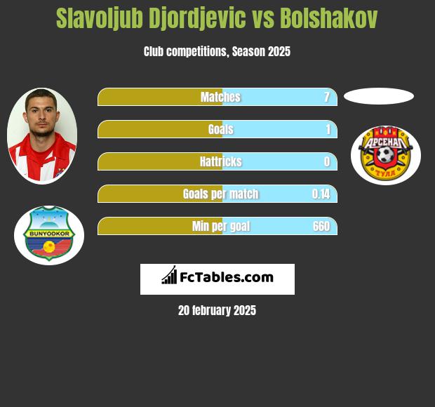 Slavoljub Djordjevic vs Bolshakov h2h player stats