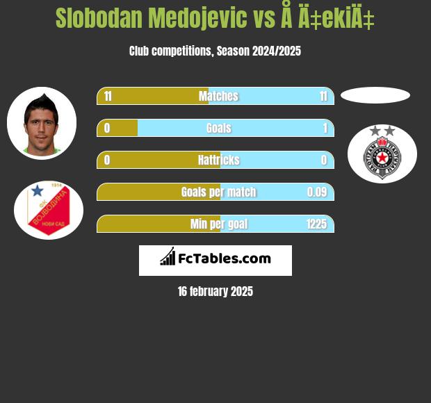 Slobodan Medojevic vs Å Ä‡ekiÄ‡ h2h player stats