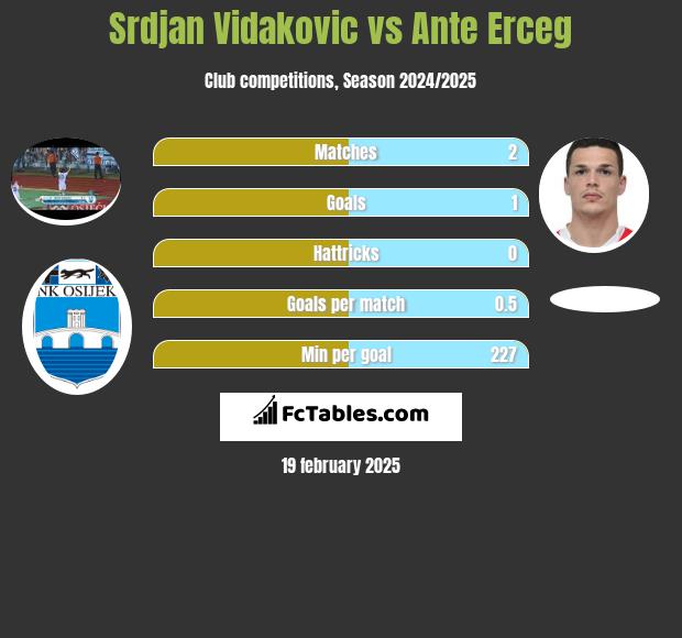 Srdjan Vidakovic vs Ante Erceg h2h player stats