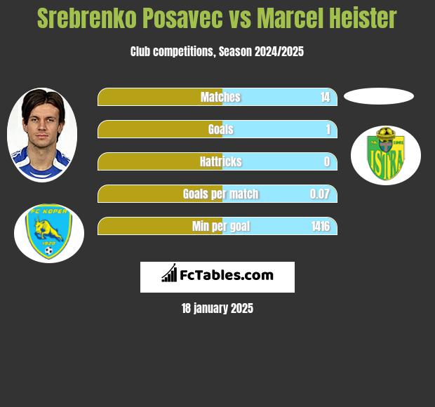 Srebrenko Posavec vs Marcel Heister h2h player stats